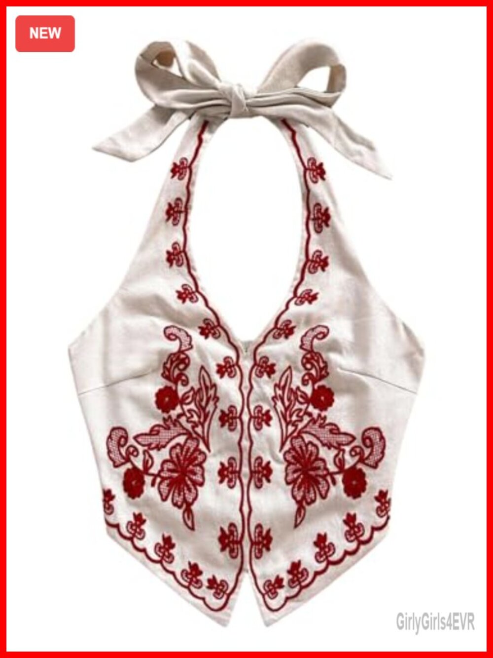 Boho Halter Top Tie Backless Floral Embroidered Asymmetrical Cami